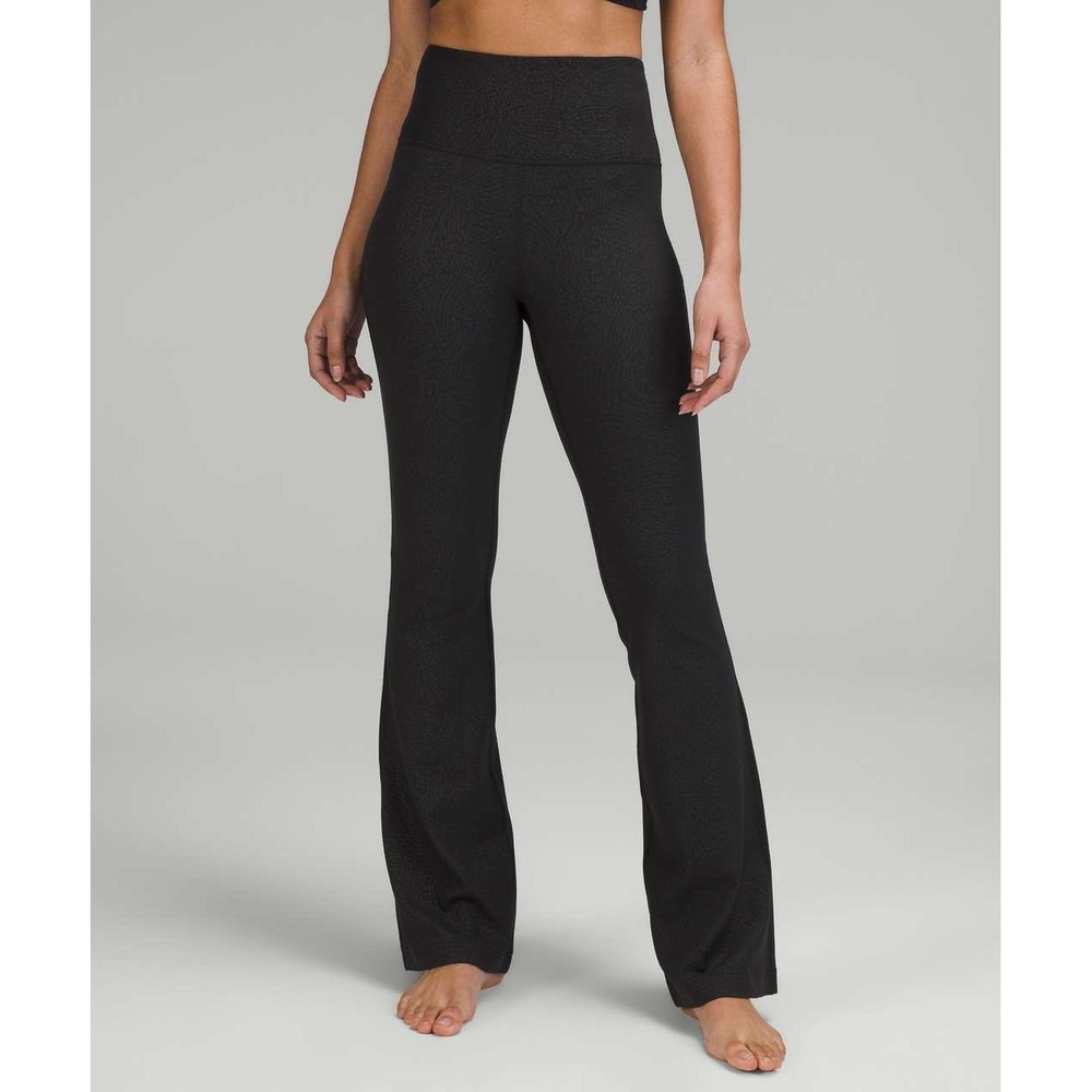 Lululemon Groove Super-High-Rise Flared Pant Women 8 Black Embossed LW5EZBS